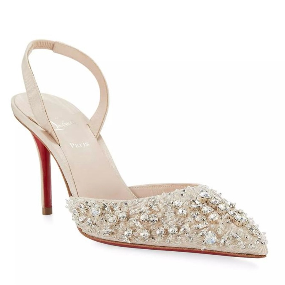 Christian Louboutin Embellished Nude Slingback Heels